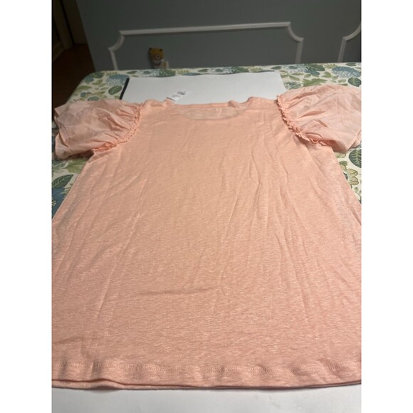 Loft 100% Linen Flutter Sleeve Peachy Pink Pullover Shirt Top Sz XS - Picture 14 of 14